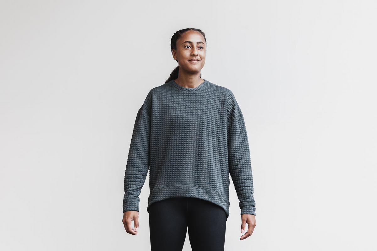 Nobull Quilted Crew Women's Pullover Dark Grey | Australia (CL6381)